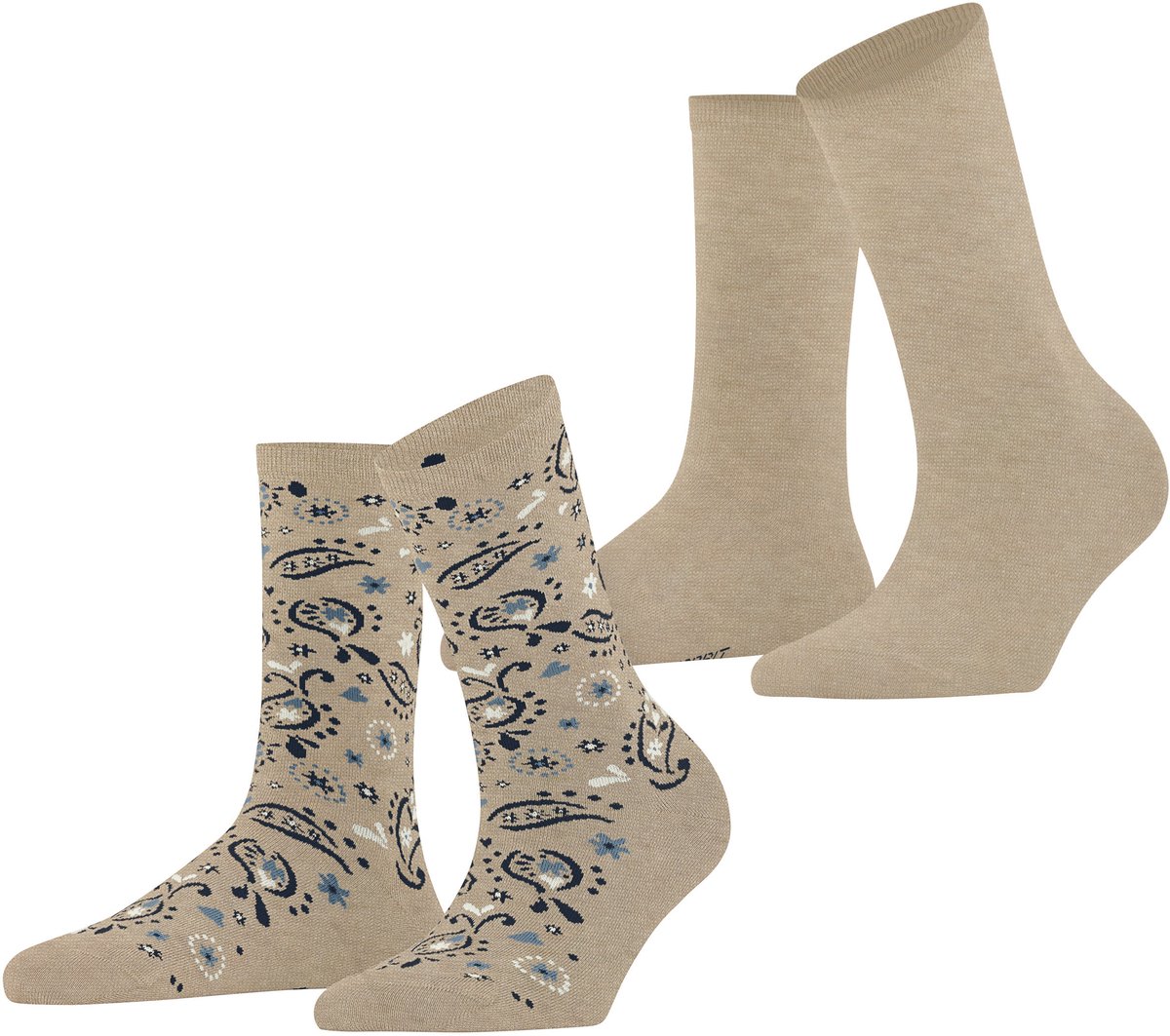 Esprit Soft Paiyley 2 Pack gedessineerd katoen multipack sokken dames beige - maat 35-38
