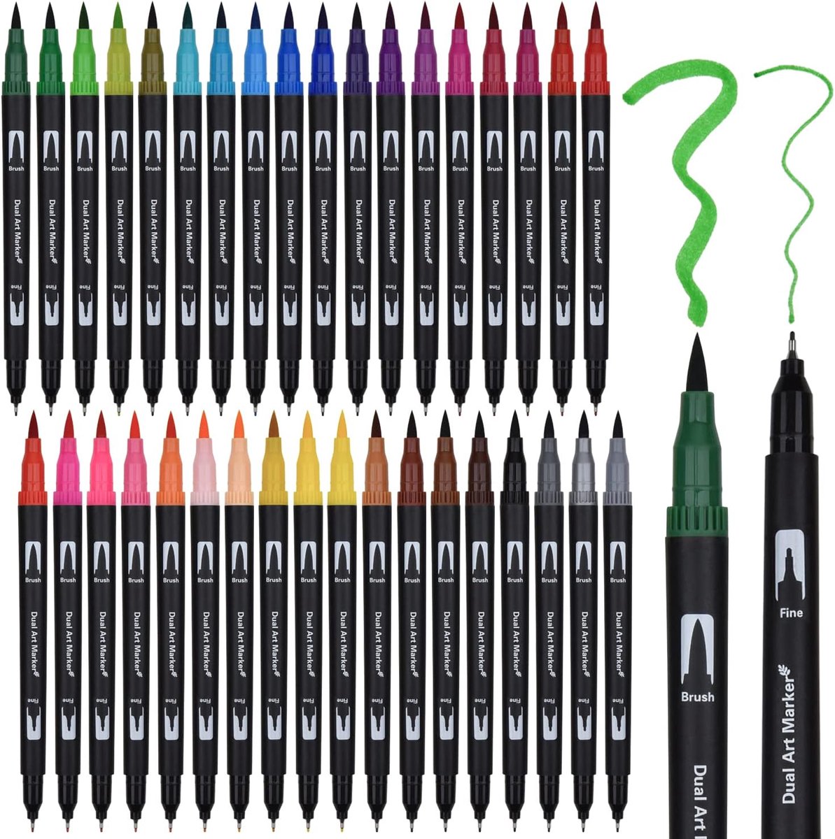 Dual Brush Pen Set 36 kleuren - Dubbele viltstiften - Waterbasis inkt - Perfect voor handlettering - ShopVlot