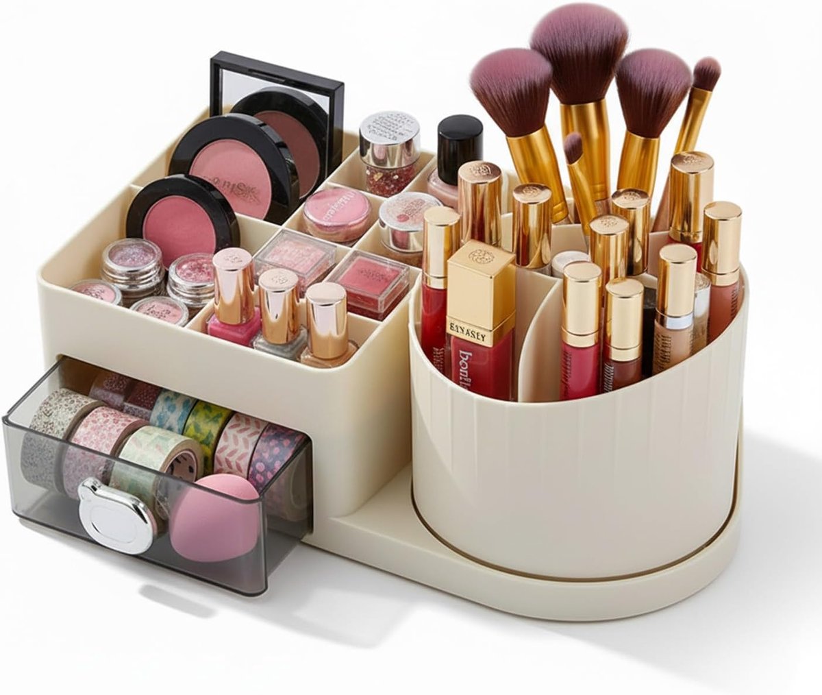Desk Organizer with 15 Compartments + 1 Drawer, Swivel Pen Holder for Office, School and Cosmetics, Multifunctional - ShopVlot