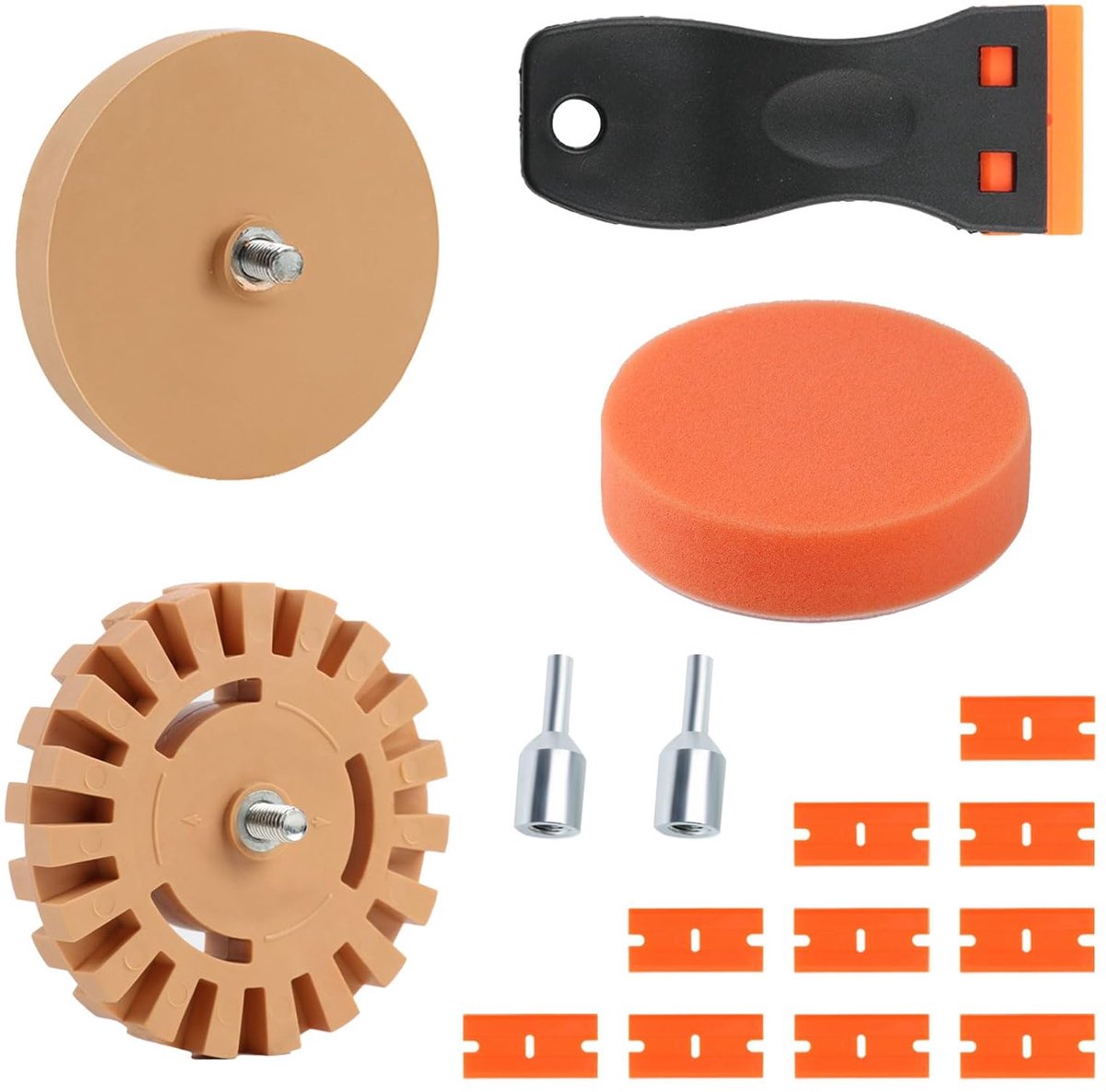 SnelShoppen - 14 Stuks Foliegummen met Adapterset, Gum en Rubberen Stickerverwijderaar | Voor het Verwijderen van Folie en Lijmresten op Voertuigen, A