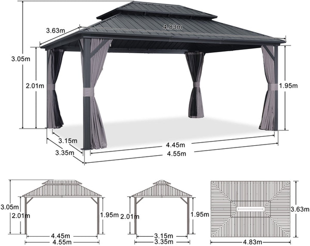 Purple Leaf Essential hardtop pavillon 4,85 x 3,65 m avec éclairage LED - gris