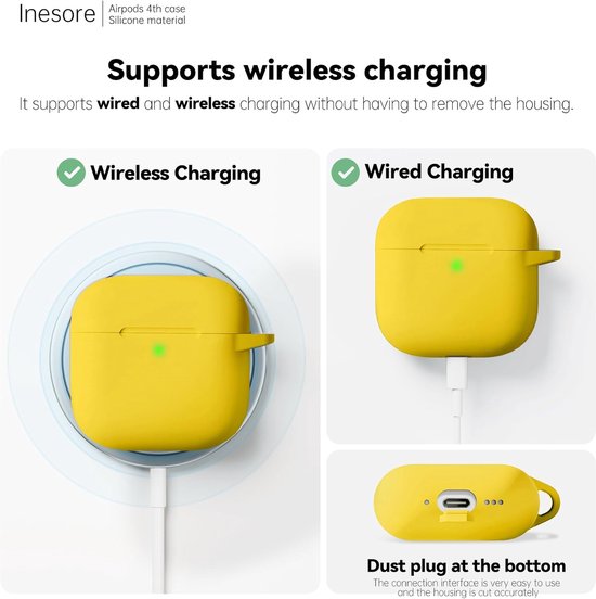 Compatibel met AirPods 4 Hoes met schoonmaakset, siliconen beschermhoes voor Apple AirPod 4 (2024/ANC), uniseks ontwerp - Geel van compatibel — afbeelding 3