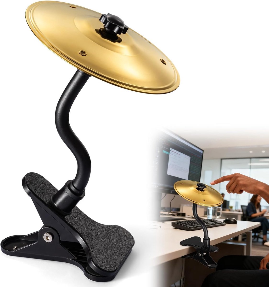 Drumstel Auto en Kantoor Gadgets, Mini Bureau Drum voor Ontspanning, Leuk Geschenk Bureau Decoratie (Goud)