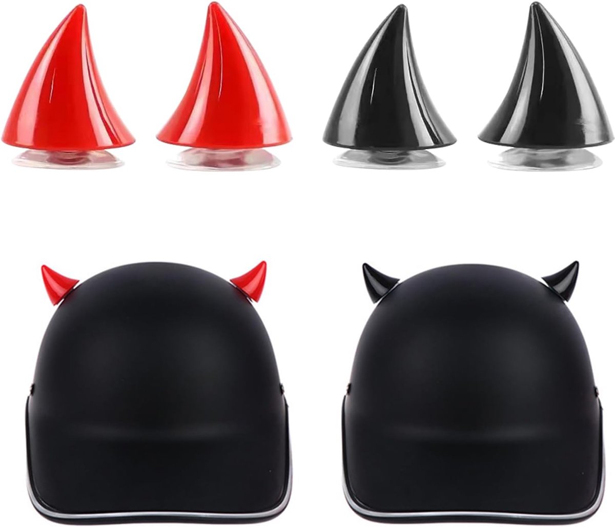 Motorhelm hoorn, hoorn helmdecoratie, 4 stuks, rood, zwart