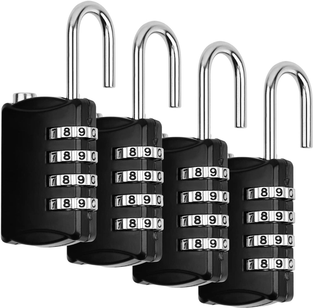 4 stuks hangslot met cijfercode, cijferslot, 4-cijferig kofferslot, cijferslot, spindslot, weerbestendig, vorstbestendig, slot voor school, gym en sport, losse fitnessstudio