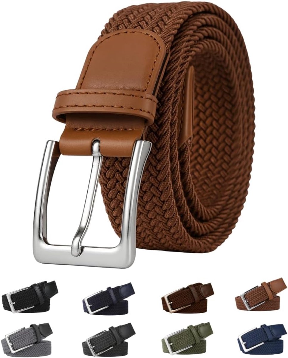herenriem, gevlochten, verstelbaar, van flexibele stof met metalen gesp, zonder gaten, voor jeans, broeken, casual, werk, golf