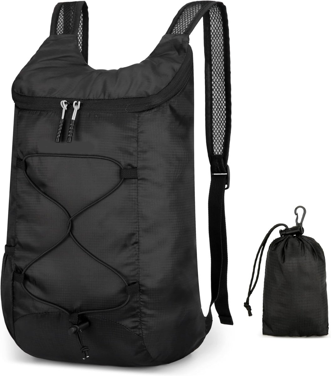 KZQ Opvouwbare wandelrugzak 16 liter - Lichtgewicht en waterafstotend - Perfect voor reizen gym en dagelijks gebruik - Zwart