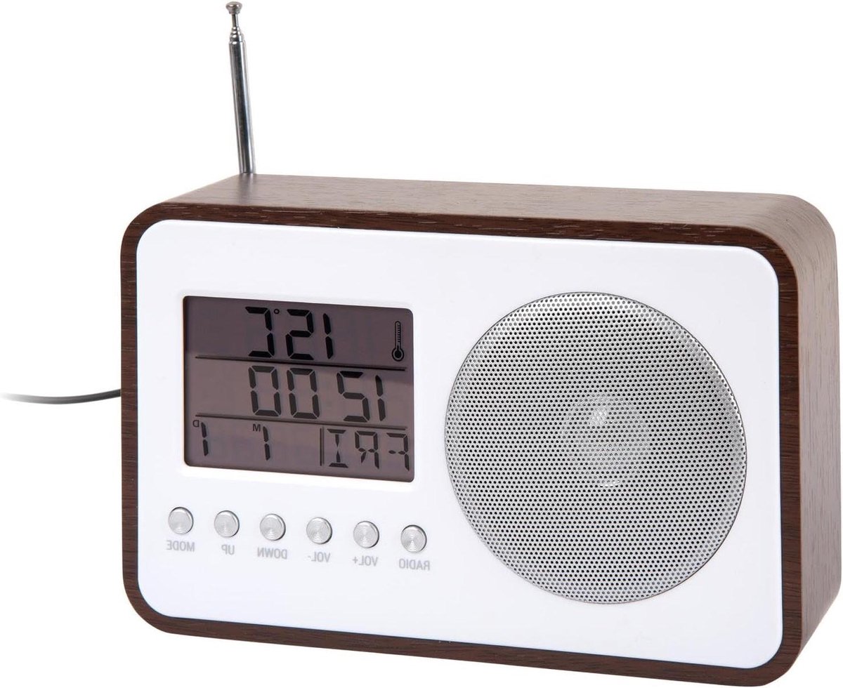 Wekker Radio - Digitale Klok - Wakker Worden - Tijdloos Design - 19x6x12cm - Donker Hout