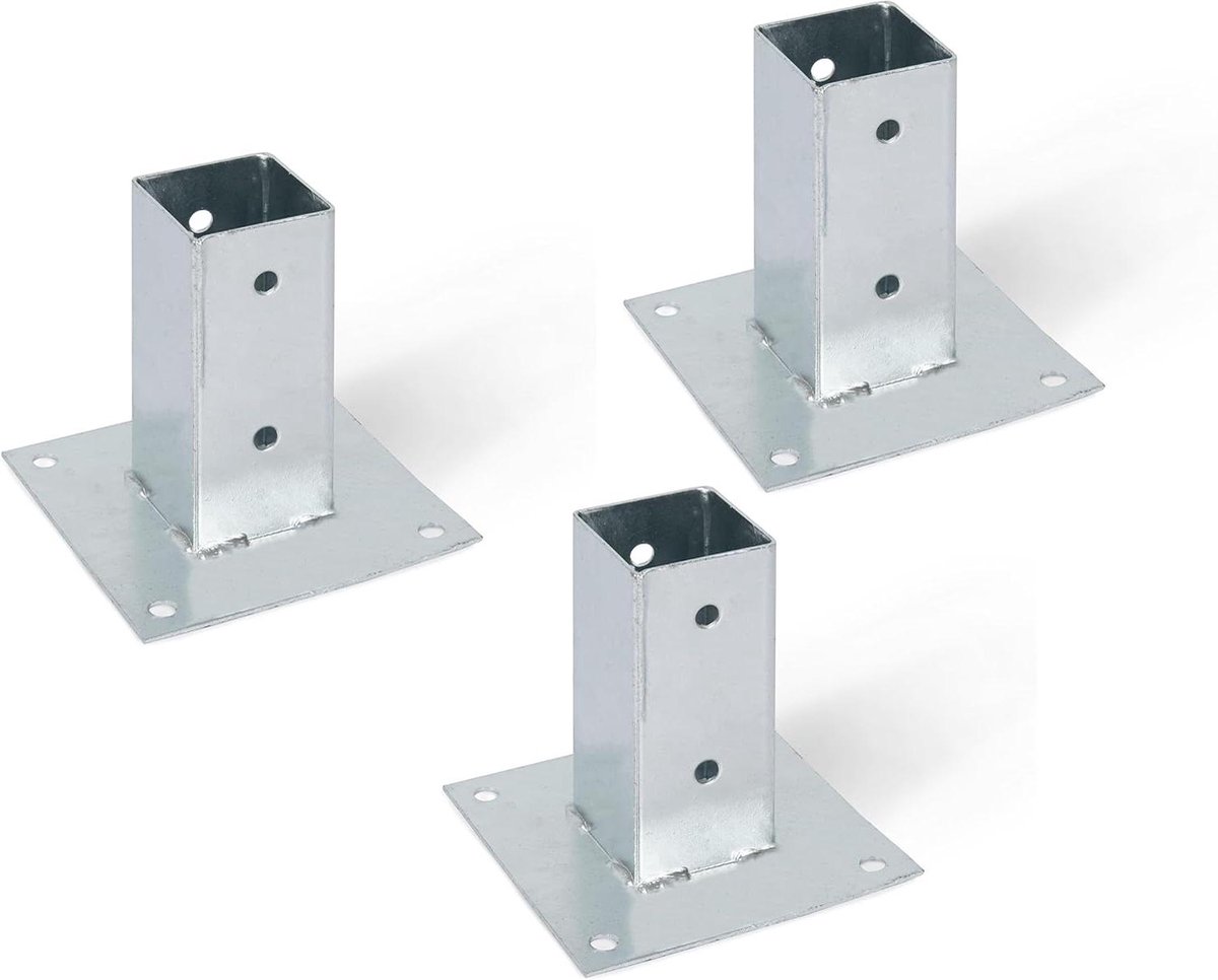 Schroefhuls Houten Palen - Paaldrager Bodemhuls - Hekken Monteren - Thermisch Verzinkt Staal - 61 x 61 mm - Zilver