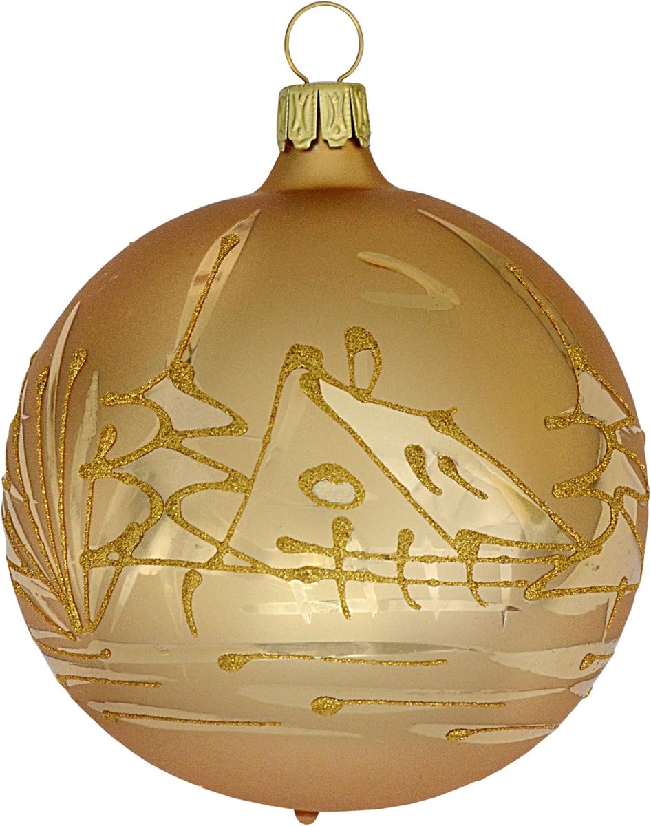 kerstballen 8 cm goud mat met winterlandschap 4 stuks