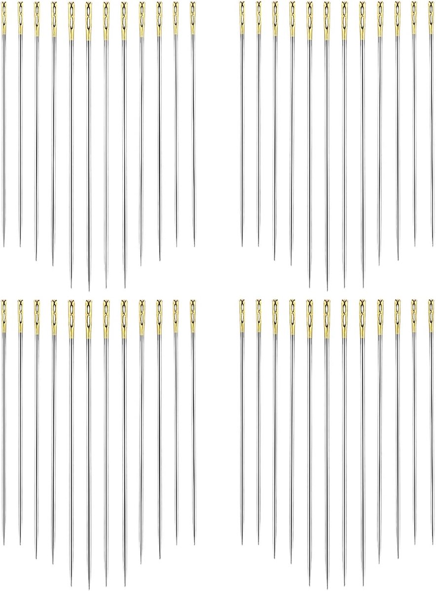 48-delige Zelfrijzende Naalden in 3 Maten - 3,61cm / 3,81cm / 4,2cm - Blinde Naalden, Geassorteerde Handstiknaalden voor Doe-Het-zelf Borduren - Goud, Zilver