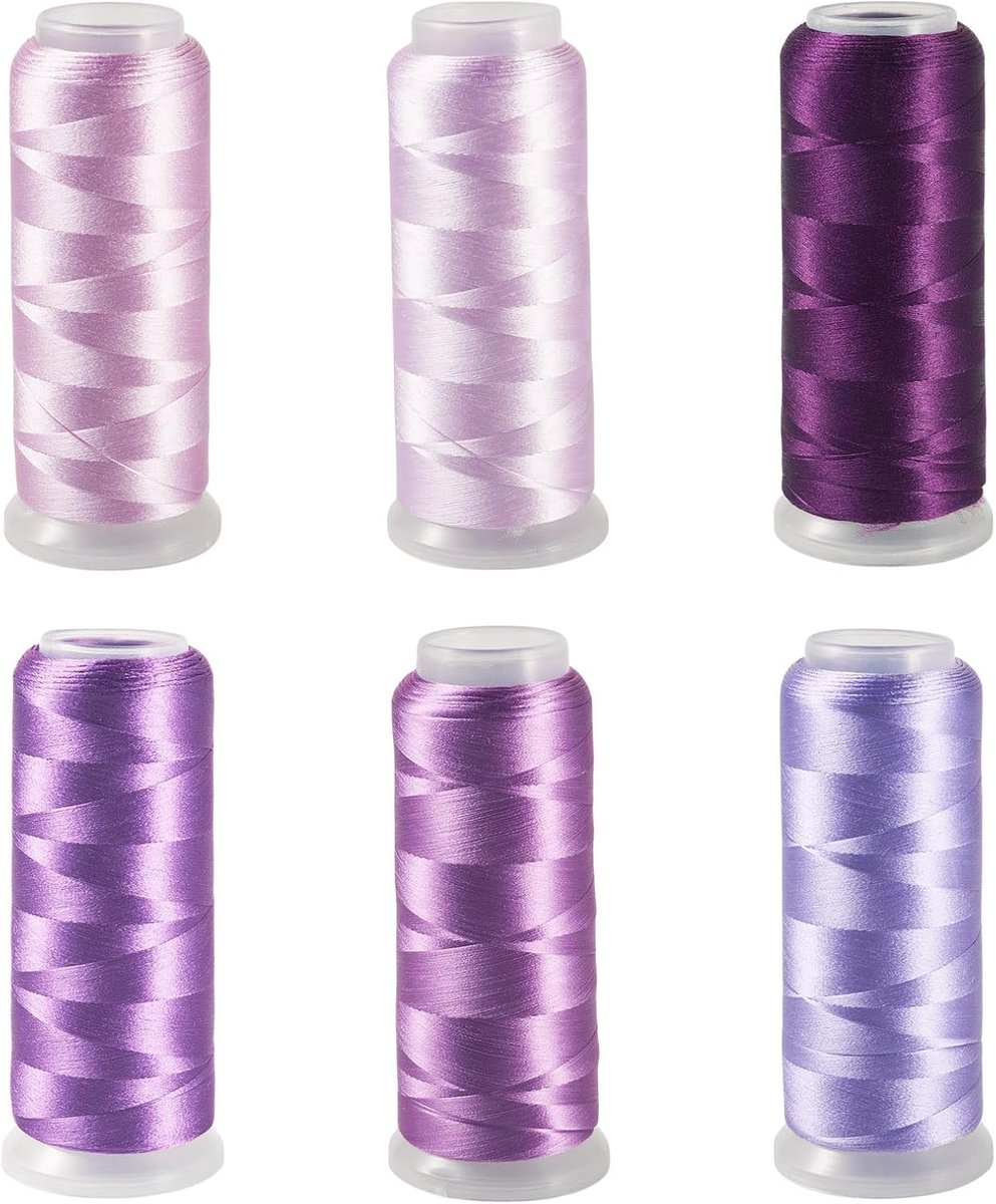 6 Rollen Borduren Zijde Draad Fluwelen Zijde Floss Paars Polyester Borduurwerk Machine Draad Snaren Kit Voor Breien Naaien Diy Ambachten 1600 m/