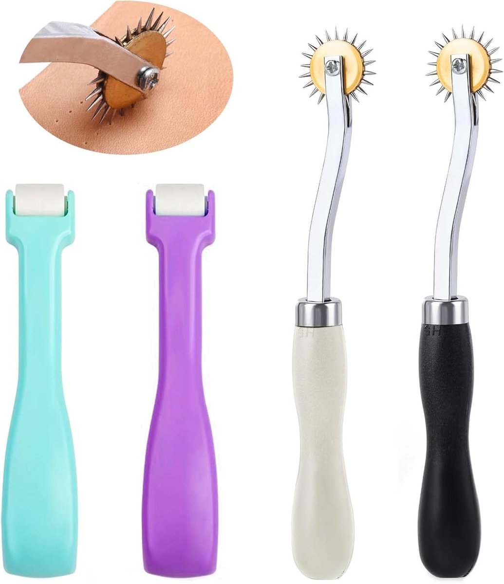 2 Stuks Tracing Wiel Naaigereedschap en 2 Stuks Druk Roller, Naaldpunt Tracing Wiel Lederen Papier Doek Naaien Oversteek Wiel Tool Gekarteld Tracing Wiel voor Lederen Randen