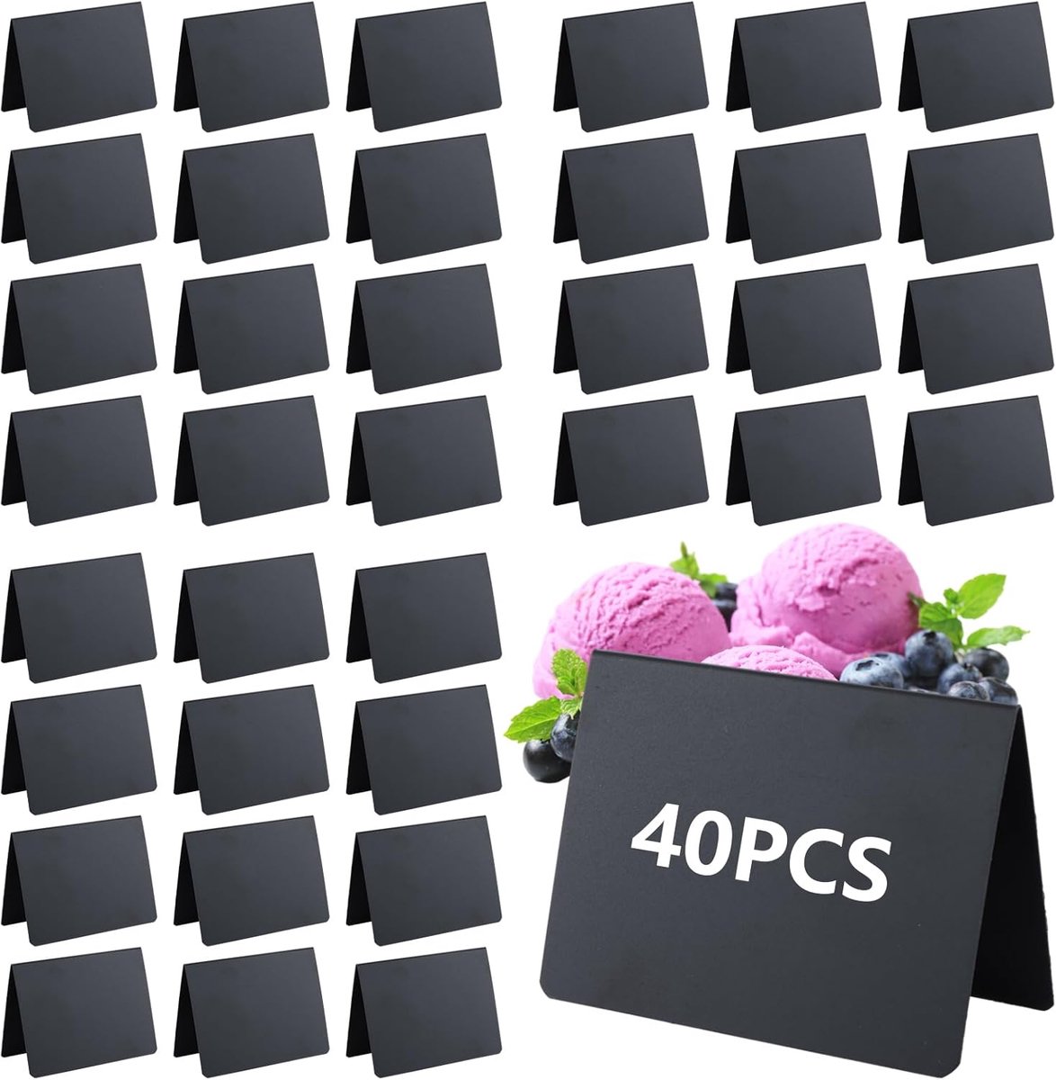 40 Stuks Buffet Bordjes, Kleine Krijtbordjes en Mini Krijtbordjes van PVC, A-Vorm Prijskaartjes voor Buffet, Bruiloft, Markt, Bakkerij en Feest, 100 x 76 mm