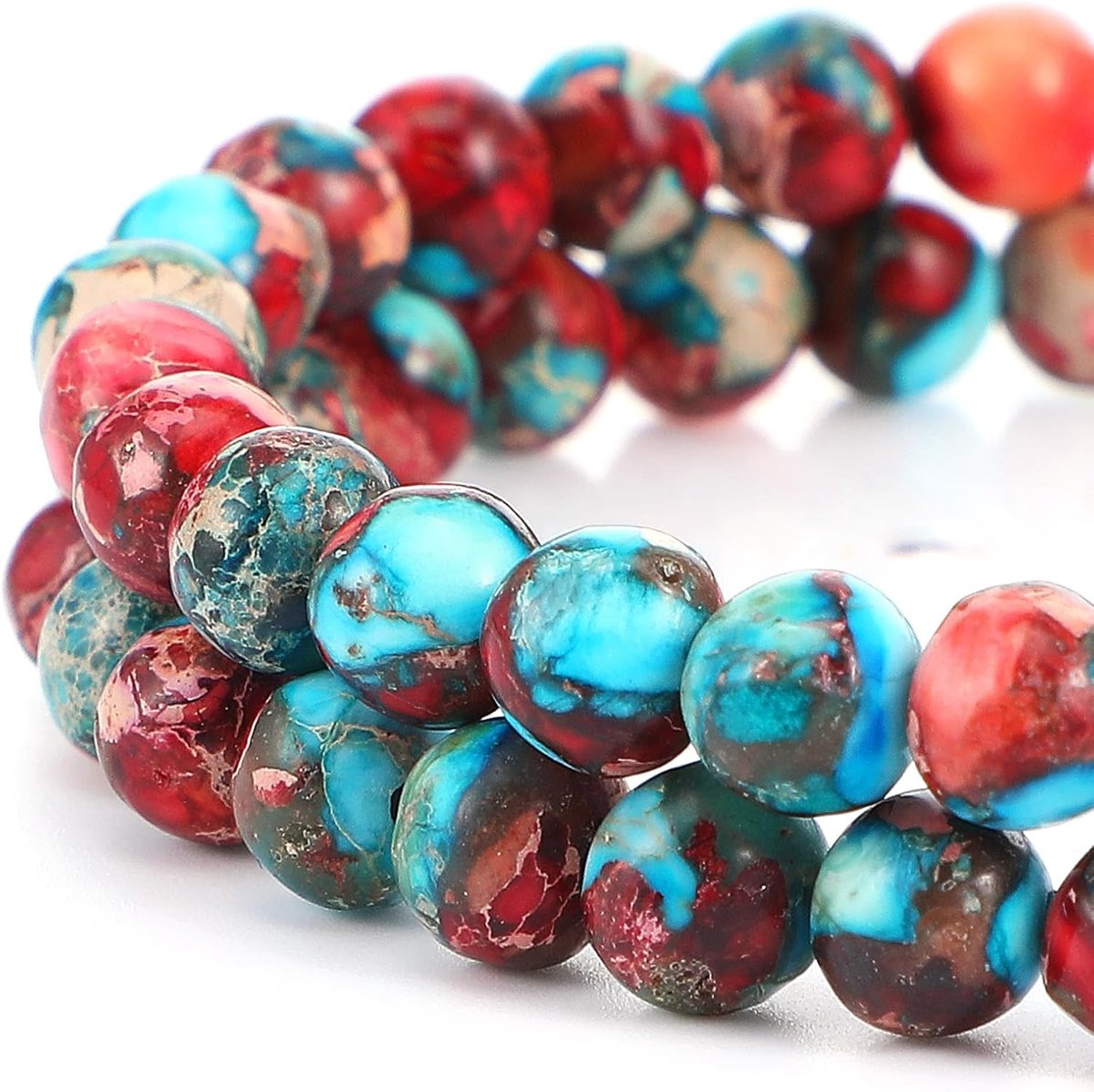 Kralen, natuurlijke sedimentstenen van echte sedimenten, 6 mm, rond, kleurrijk, om te knutselen voor halskettingen, armbanden, sieraden maken