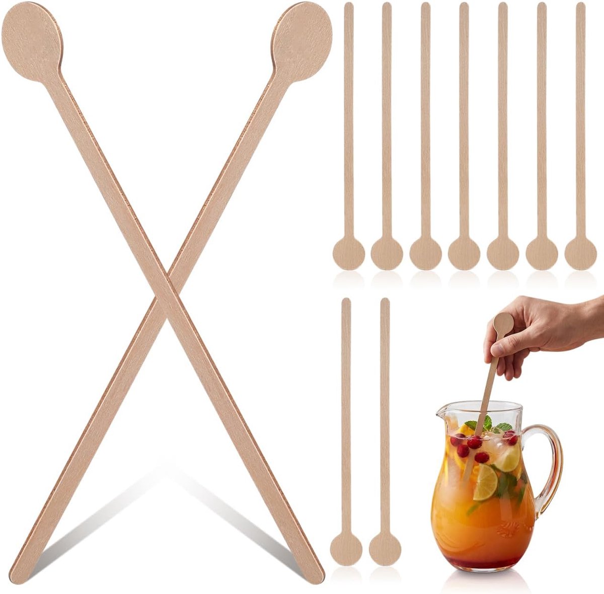 Koffieroerders van hout, 100 stuks, met afgeronde uiteinden, praktische mixers voor koffie, thee, melk en cocktails, ideaal voor cafés, restaurants en kantoren