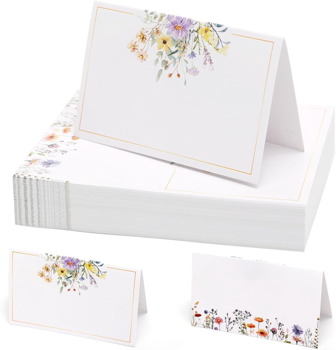 60 stuks tafelkaarten met elegant bloemenmotief, plaatskaarten om zelf te beschrijven 10,9x8,4CM, naamkaartjes voor huwelijk, bloemen tafelkaarten, naamkaartjes voor huwelijk, verjaardag, feest