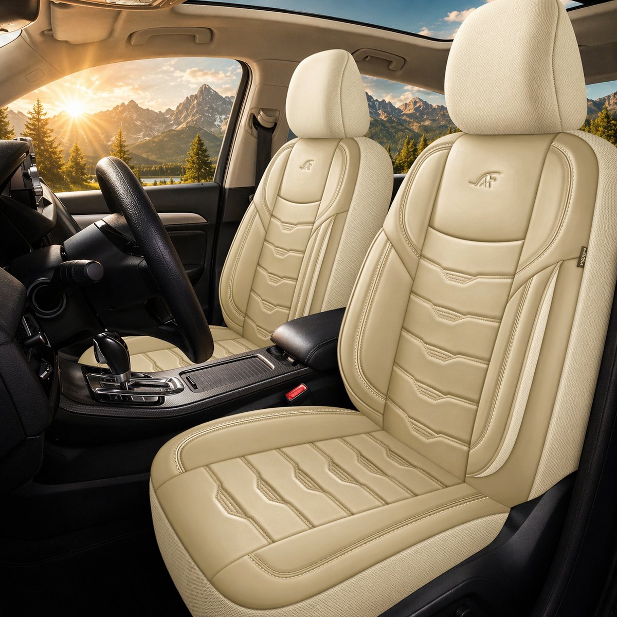 Stoelhoezen Chevrolet Nubira - Set van 2 - Beige kunstleer - AIM