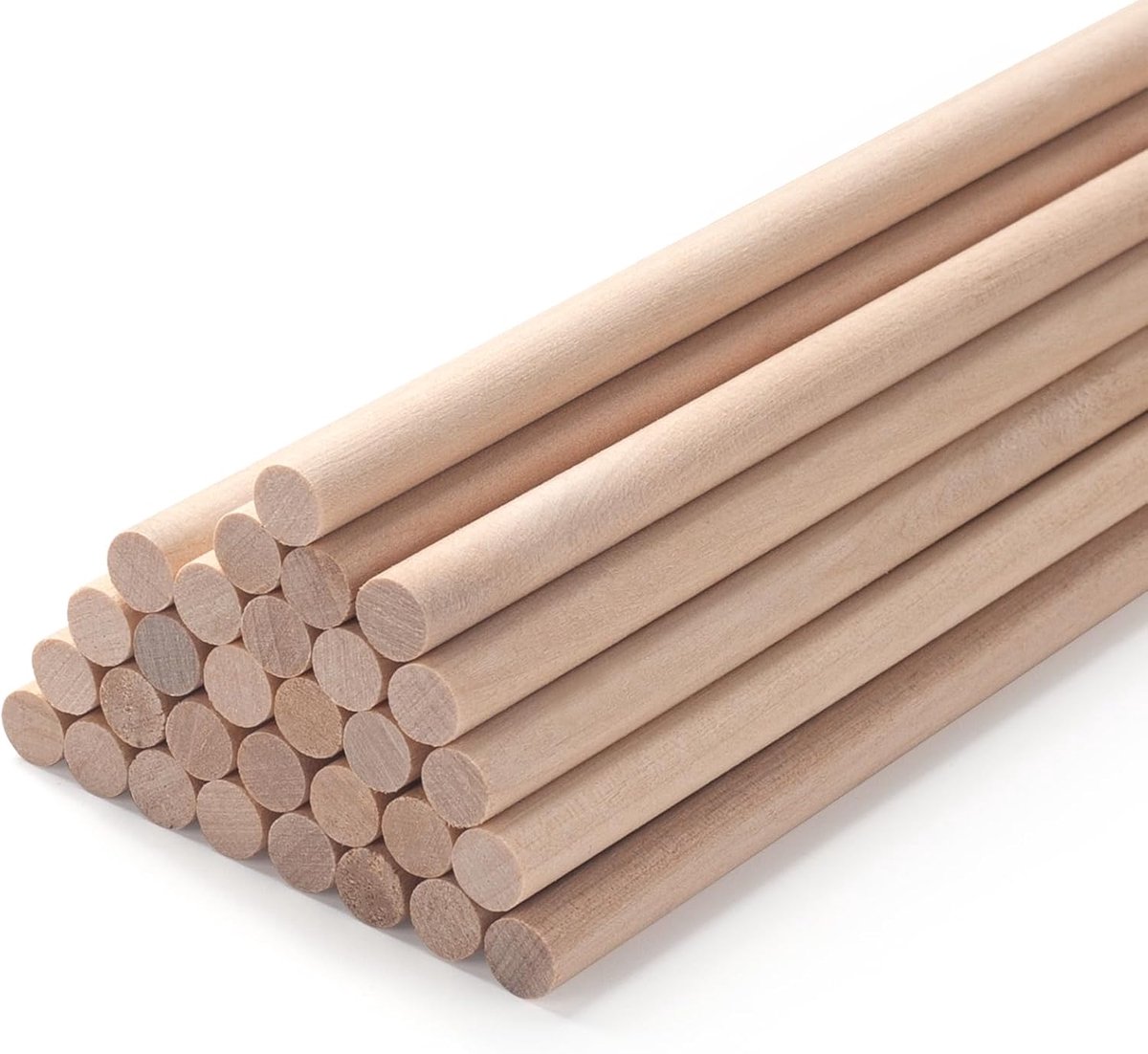 Houten stokjes om te knutselen, 30 stuks, 0,8 cm x 30 cm, ronde houten stok, voor macramé, kunstprojecten, modelbouw, doe-het-zelf handwerk, bakken, taartsteunen, natuurlijk en onbehandeld
