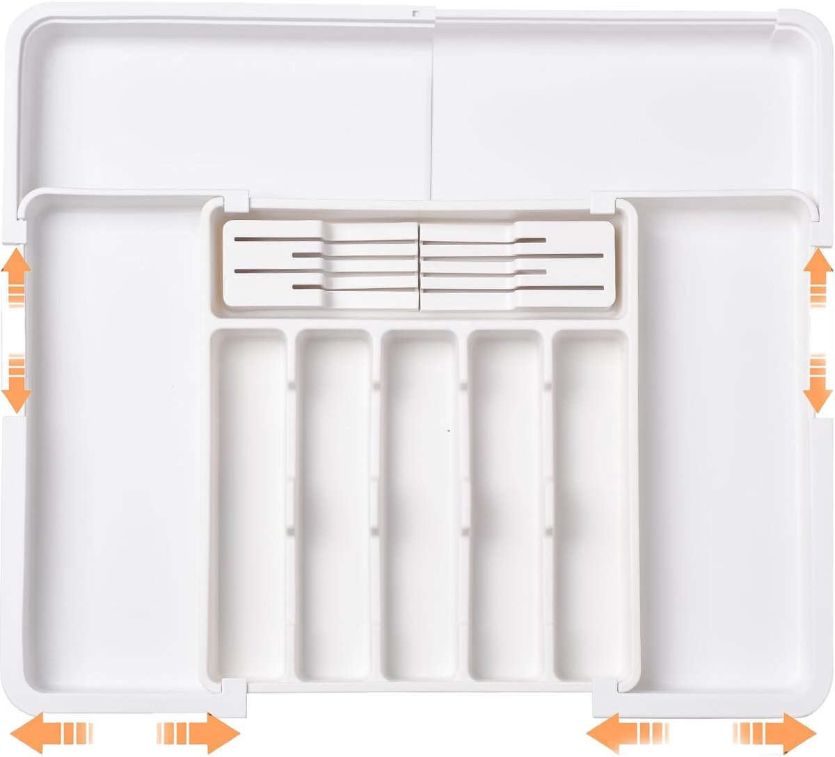 Bestek Lade Organisator, Uitbreidbare Bestekbak met Verwijderbaar Messenblok, Bestekbak voor Laden, Zilverwerk Organizer, Verstelbare Besteklade, Organizer voor Keuken (Wit)