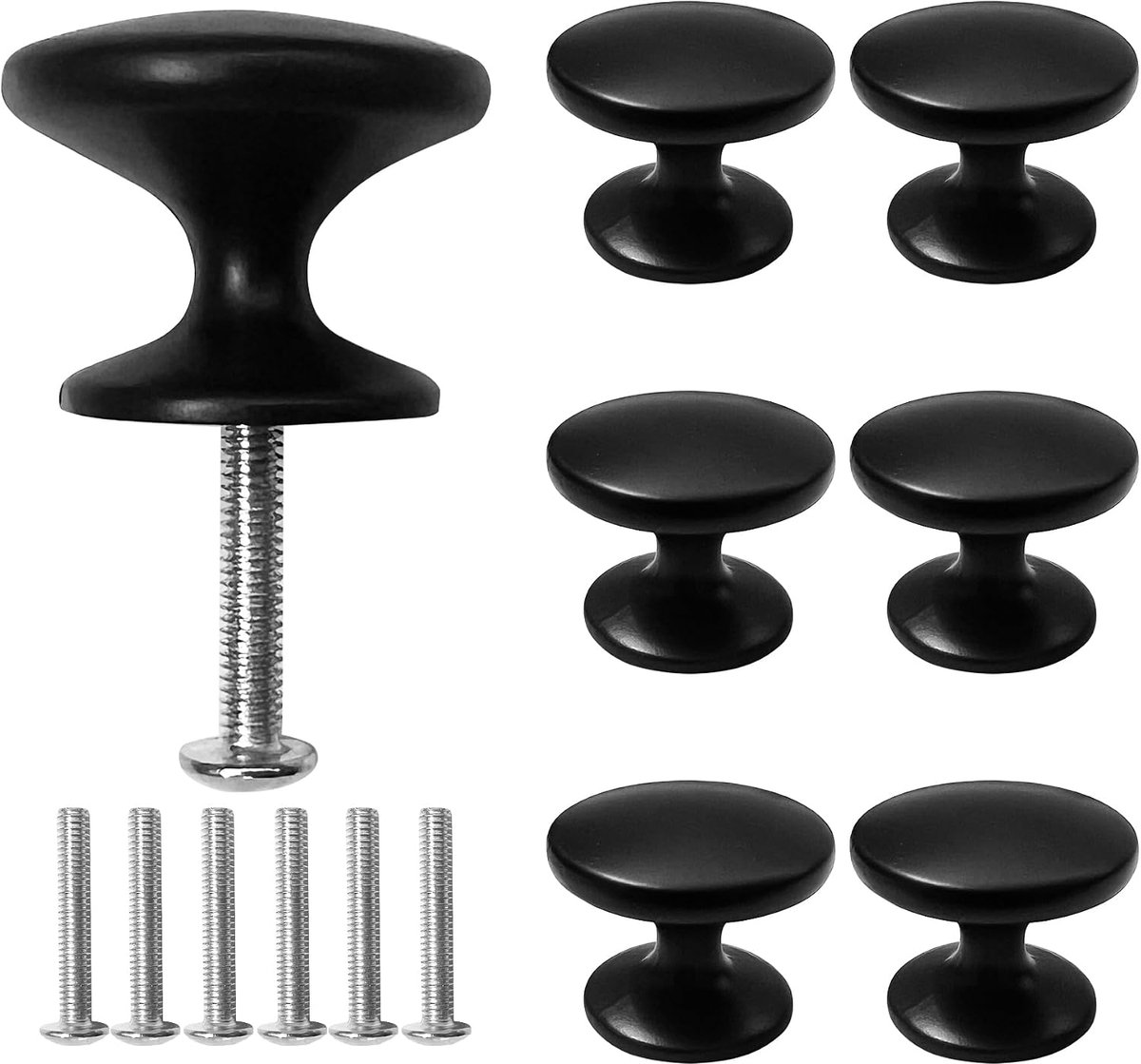6 Stuks Ronde knoppen, Ronde kastknoppen, Knop voor Kast, LadeKnop, Deurknop, KastKnop, Meubelknoppen, Kastdeurknoppen, Zinklegering knoppen met schroeven, geschikt voor laden, kasten en kasten(zwart)