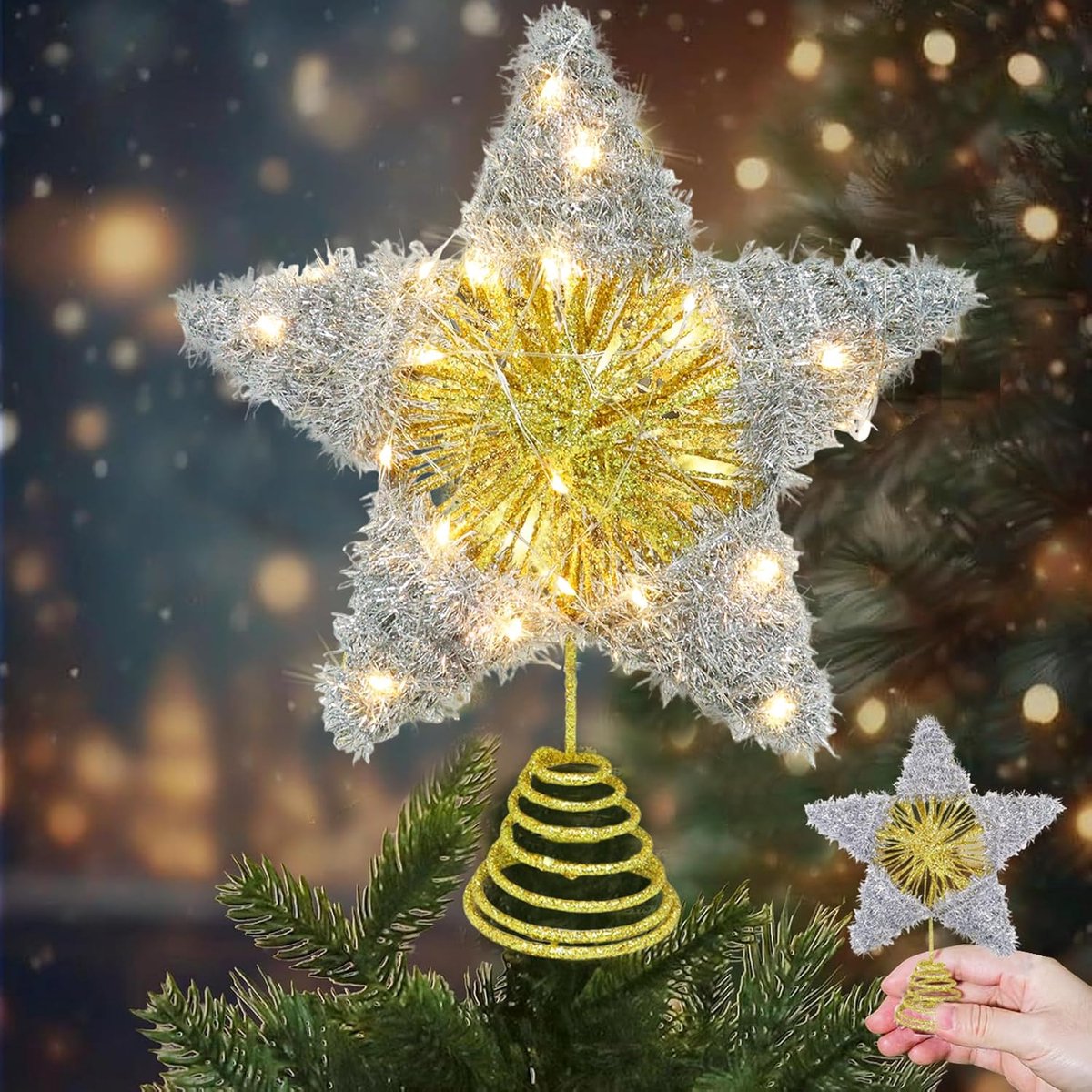 ster, kerstboompiek, ster, glitter, metalen boompiek, decoratie, kerstversiering voor kerstboom, boomversiering