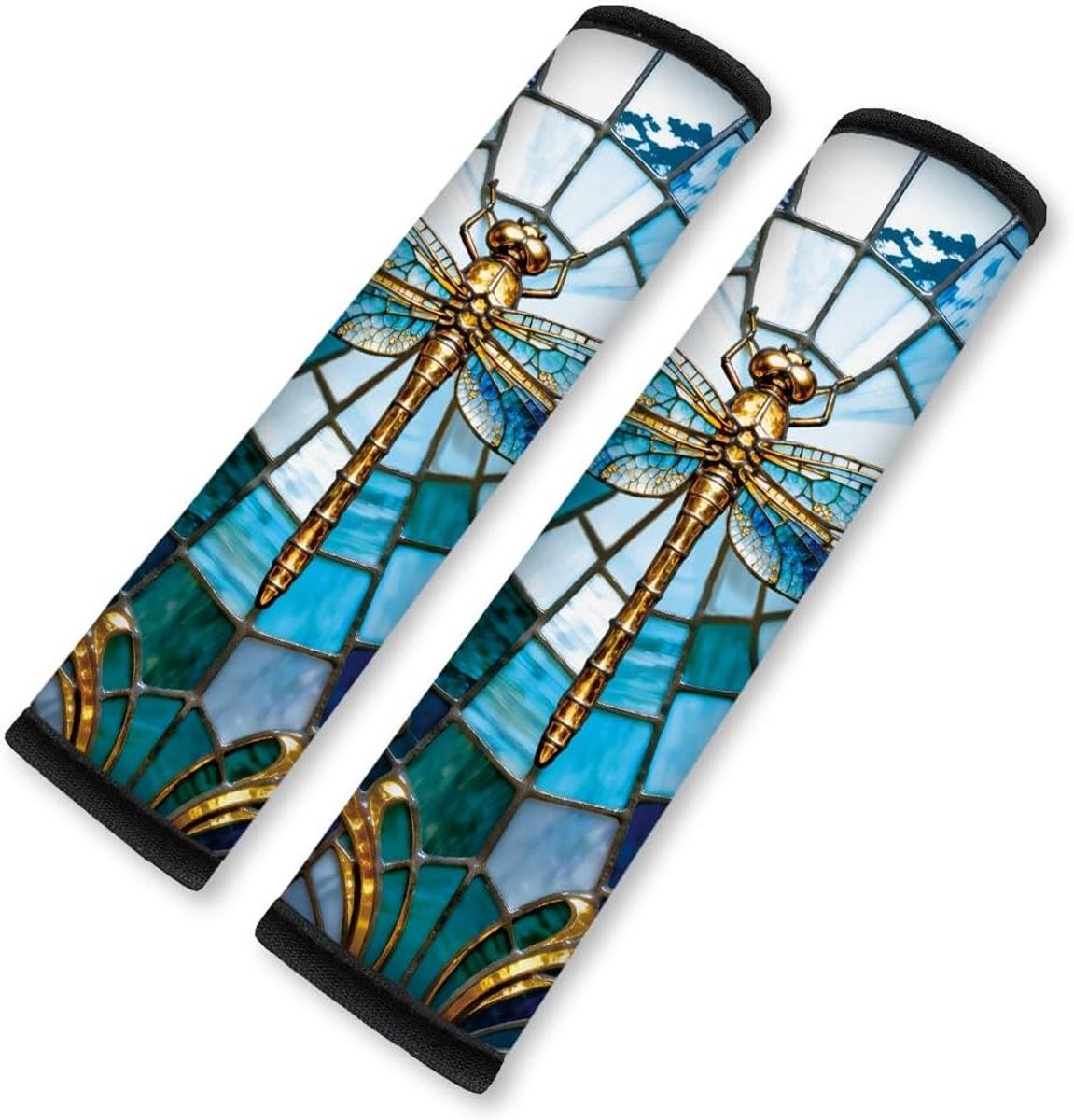 2 stuks zachte autogordelafdekkingen, blauwe libelle, schouderkussens voor aangenaam rijden, geschikt voor alle veiligheidsgordels en rugzakriemen, 28 x 18,6 cm