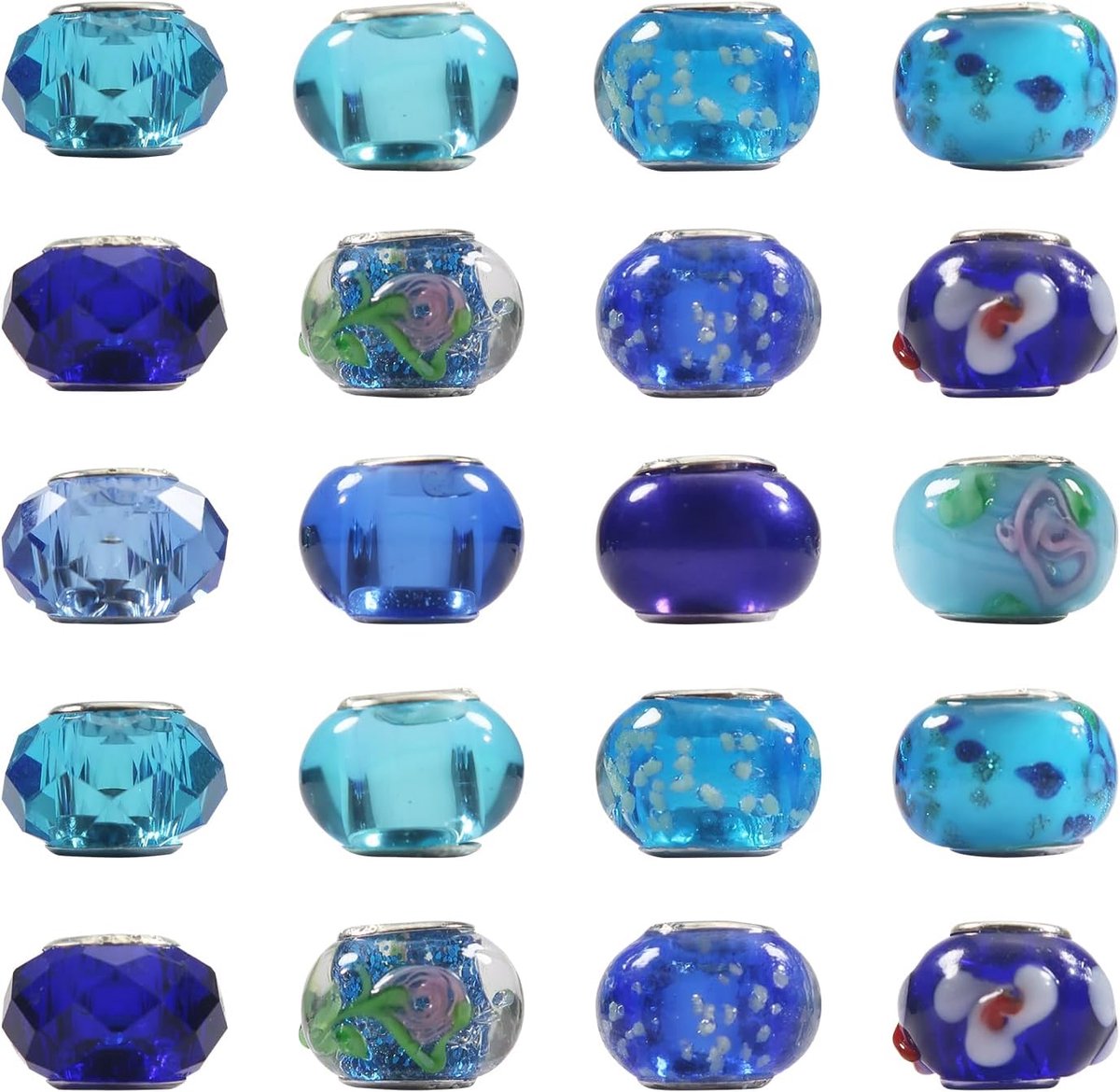 10 stuks hemelsblauw thema groot gat Europese kralen klassieke glazen kralen Murano bedels met messing zilveren kern ongeveer 14 x 10,5 mm geschikt voor doe-het-zelf ambachtelijke sieraden maken