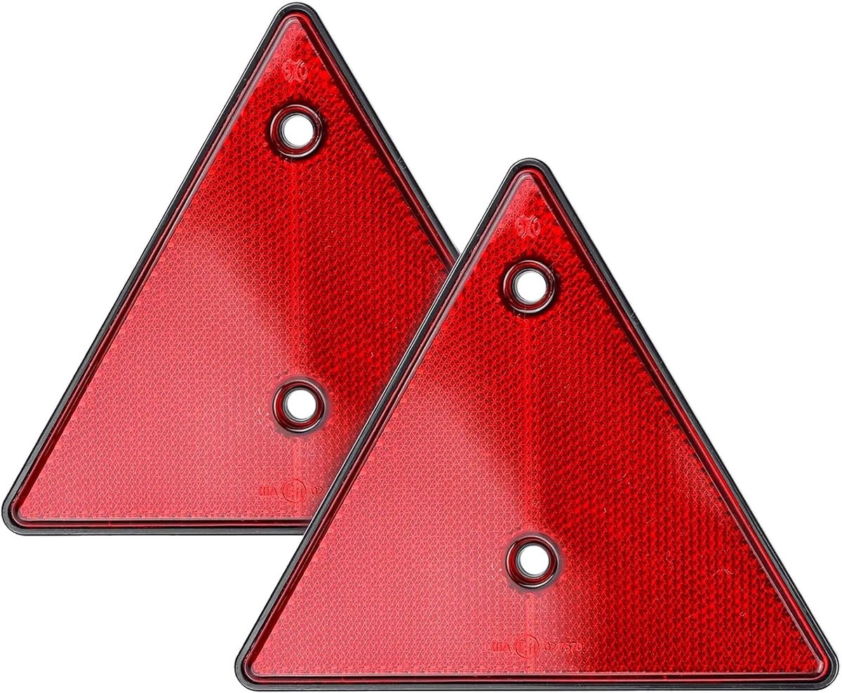 Reflector Driehoek, 2-pack, standaard reflector voor aanhangwagen achter, driehoeksreflector rechts links, achterlicht hanger driehoek afstand tussen gaten, e-gecontroleerd (ROOD)