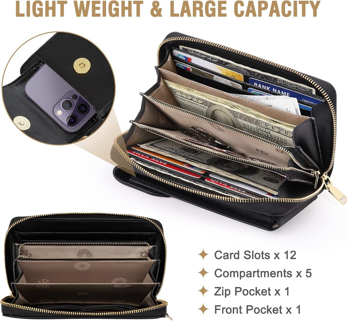 Schoudertas Lederen Vrouwen Cross Body Tassen Handtas RFID Blokkeren 12 Kaartsleuven Mobiele Telefoon Pouch Met Afneembare Verstelbare Riem Mobiele Telefoon Schoudertassen Portemonnee