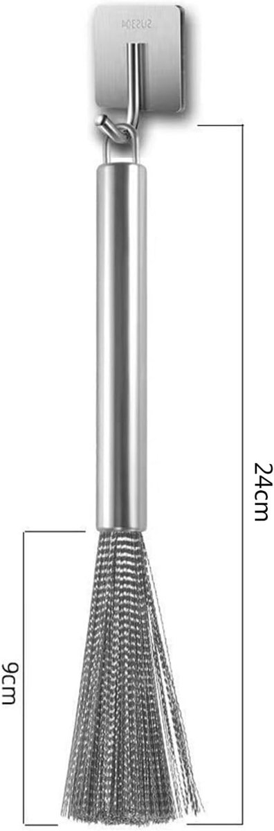 borstel, keukenborstel, 24 cm, reinigingsborstel, afwasborstel, potreiniger, roestvrij staal, pannenborstel met lange steel voor keukens, potten, pannen, borden, kookgerei, 1 — afbeelding 3