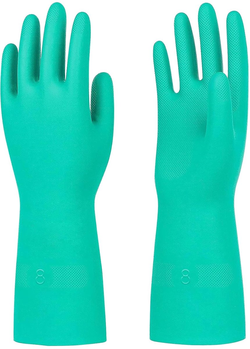 Werkhandschoenen, industriële chemicaliën, levensmiddelen, chemische bescherming, latexvrij, chemische handschoenen, zuurbestendig, voor dames en heren, groen, M (1 paar)