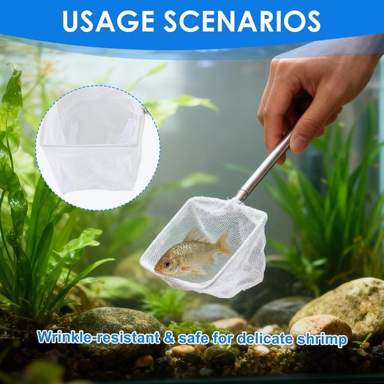 Garnalennet voor aquarium, 6,5 cm, klein visnet met uittrekbare roestvrijstalen handgreep, fijn nylon net, praktisch aquariumschepnet voor kleine vijvers en aquaria, telescopische steel, 1 stuk — afbeelding 4