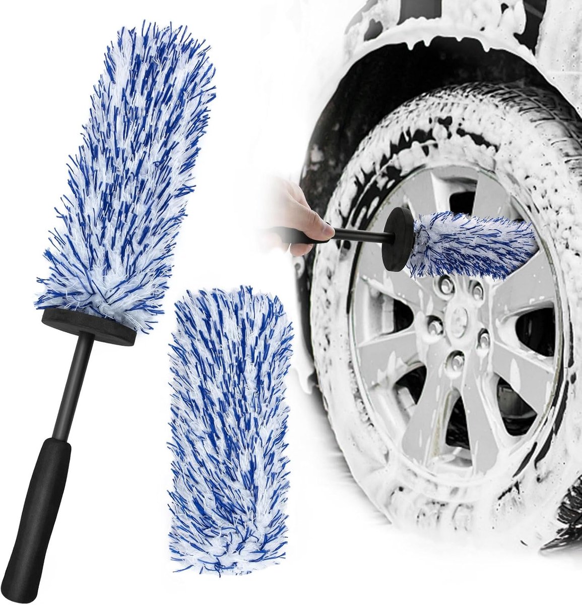 auto, microvezel platte velgenreiniger, borstel met verwisselbare borstelhoes, velgenborstel voor zachte reiniging, verschillende velgentypes, blauw