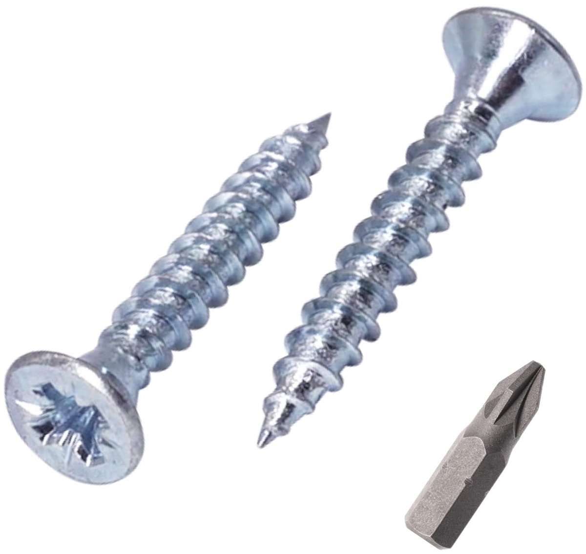 (Pack van 500 stuks) verzinkt staal 3,0 x 25 mm zilveren houtschroeven, Pozidriv verzonken kop, spaanplaat schroeven, PZ volledig schroefdraad (500, 3,0 x 25 mm)