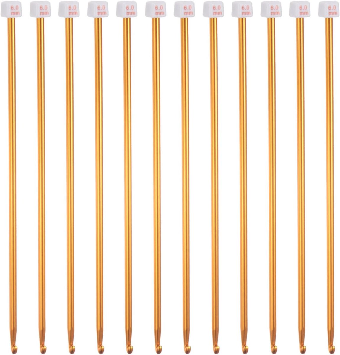 Haaknaalden, 12 stuks, 6 mm (J), breinaalden van aluminium, 27 cm lang, voor haakliefhebbers en beginners, geel