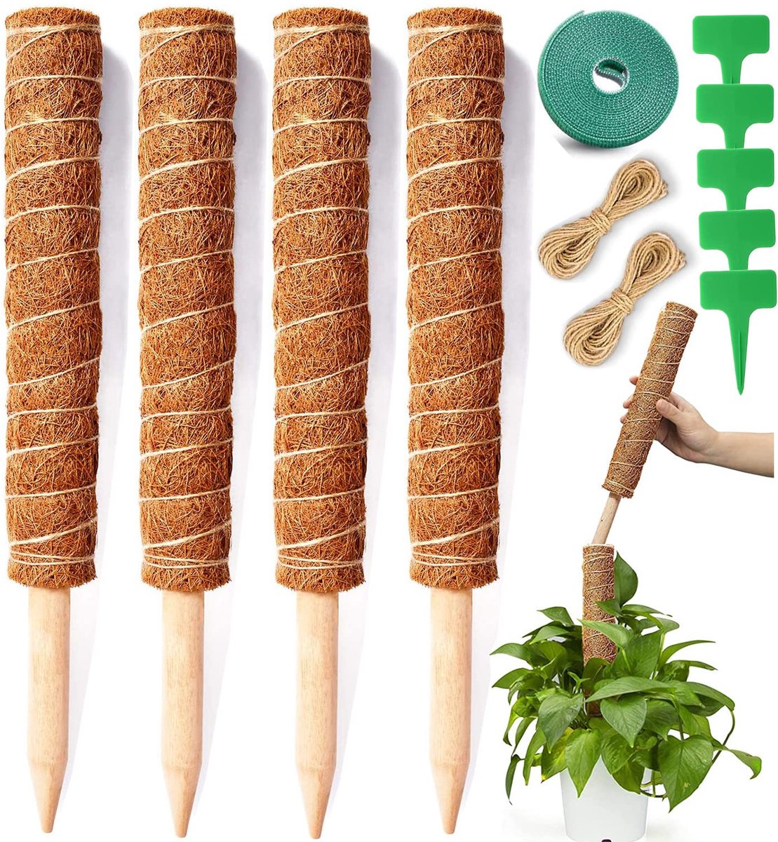 Kokosnoot mos stok plant stok kokos, kokos totempaal kokosvezel steunpaal coir mos totempaal stok 40 cm lang voor tuin klimplanten kamerplanten klimplant uitbreiding