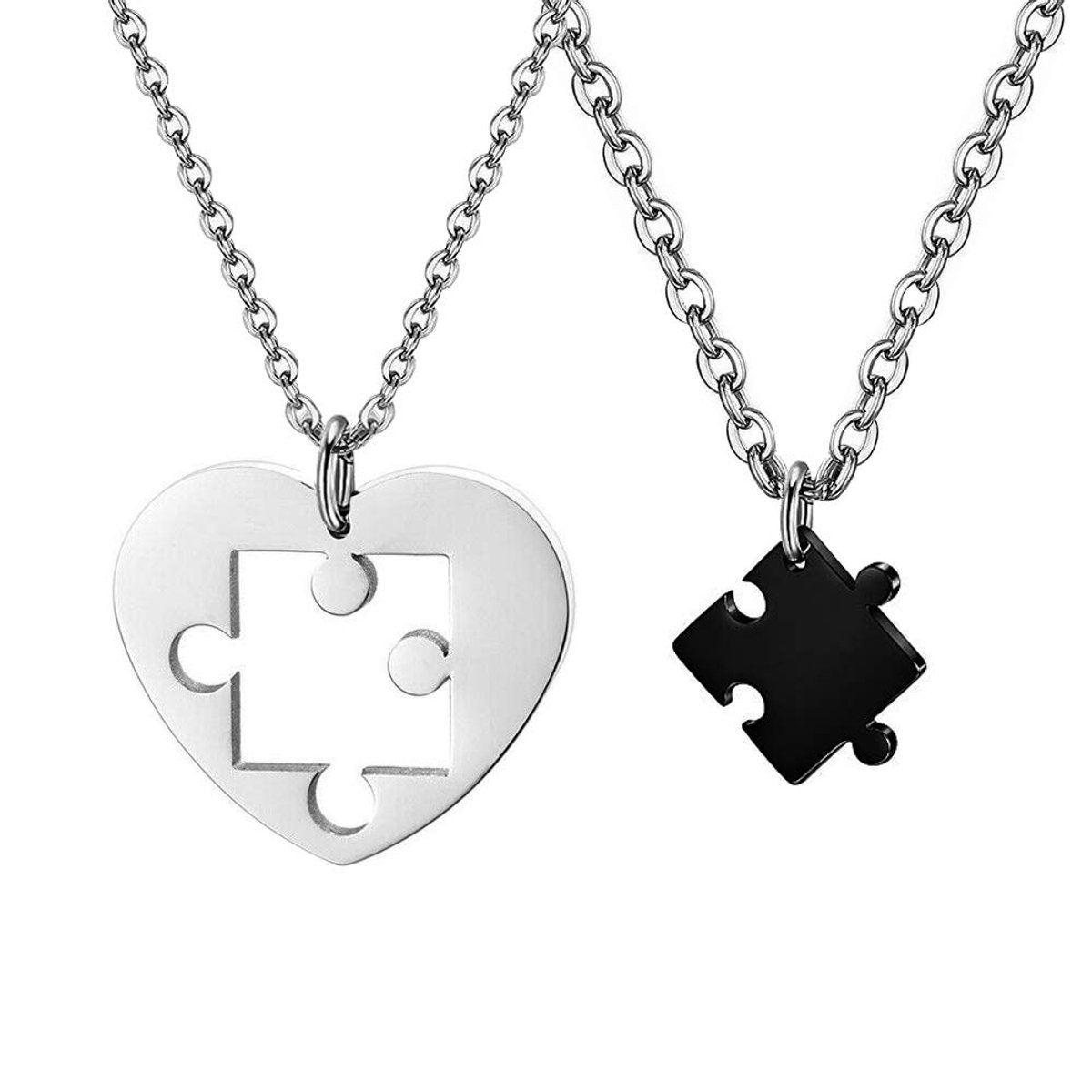 2 stuks roestvrij stalen ketting voor koppels voor 2 vrouwen mannen zilver zwart hanger paar verliefd op 2, scheidbare hart ketting puzzel hanger, beste vriend vriendschap ketting voor 2
