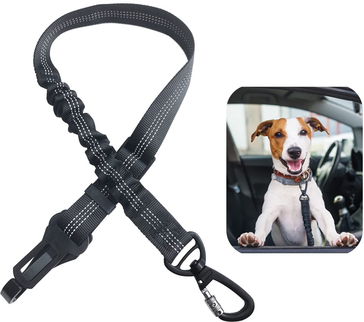Hondengordel voor auto, hondenveiligheidsgordel met verbeterde karabijnhaak, verstelbaar hondenautoharnas met antischokbuffer (Lite)