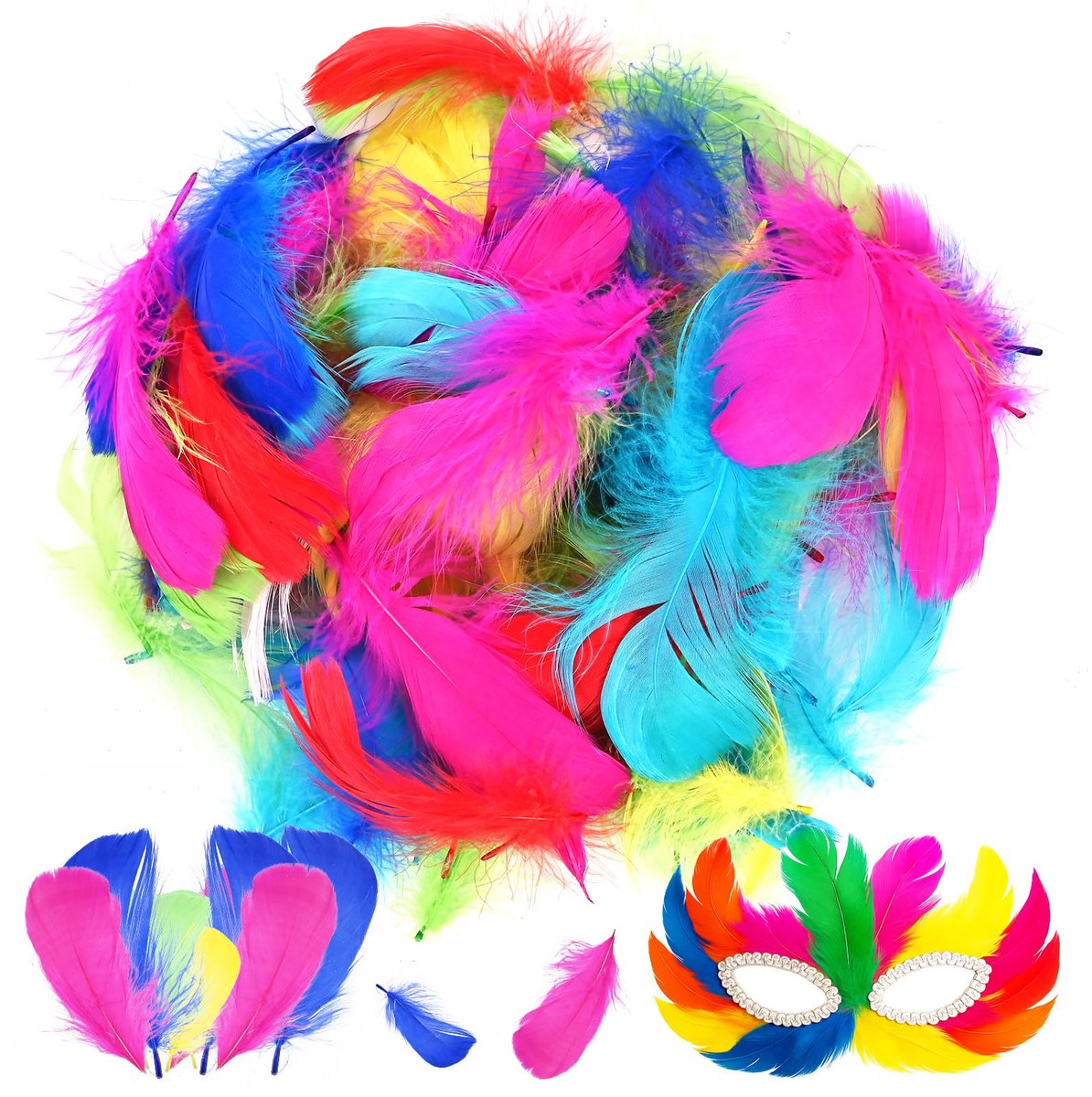 Veren om te knutselen, 300 stuks kleurrijke veren set, 8 ~ 12 cm veren voor decoratie bruiloften, feesten, Kerstmis, Pasen, carnaval, kleurrijke veren om te knutselen, geschikt voor