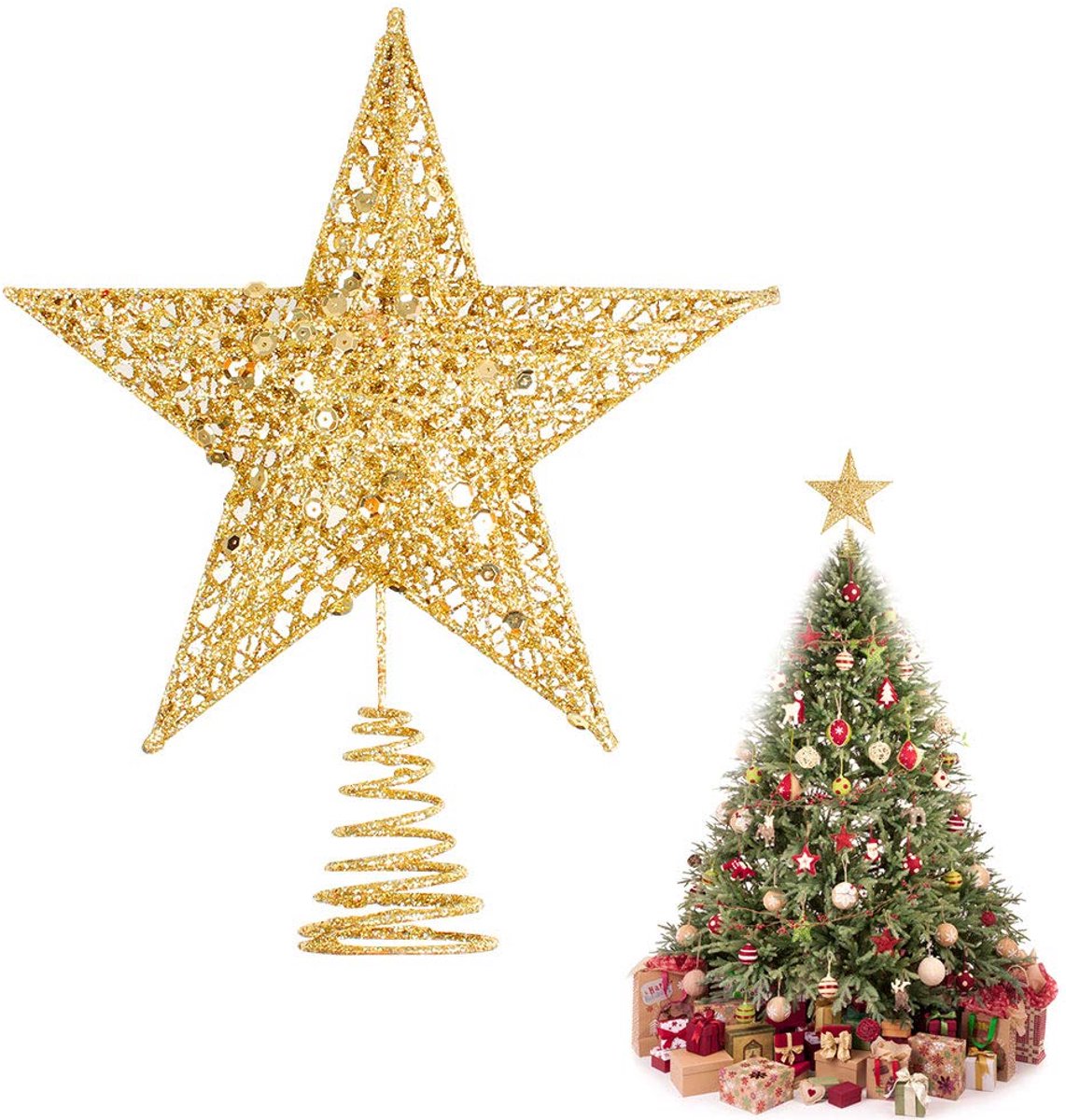 Kerstboom, topper, kerstster, kerstboom, kerstdecoratie (25 x 21 cm, goud)