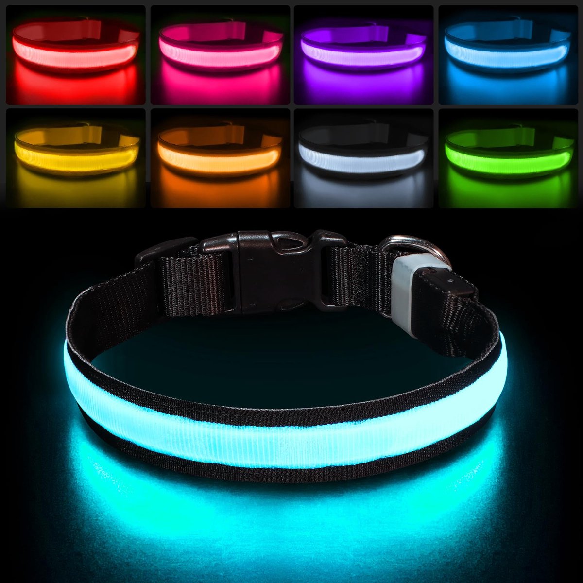 Halsband Oplaadbaar, Knipperend LED Halsband 7 Kleurveranderingen Waterdichte, Aanpasbaar voor Kleine, Middelgrote Grote Honden- 9 modi