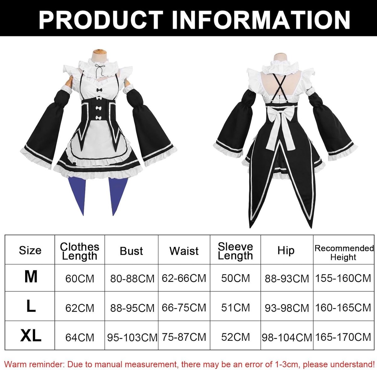 Klassiek zwart-wit maid kostuum voor cosplay en anime evenementen, perfect voor feesten