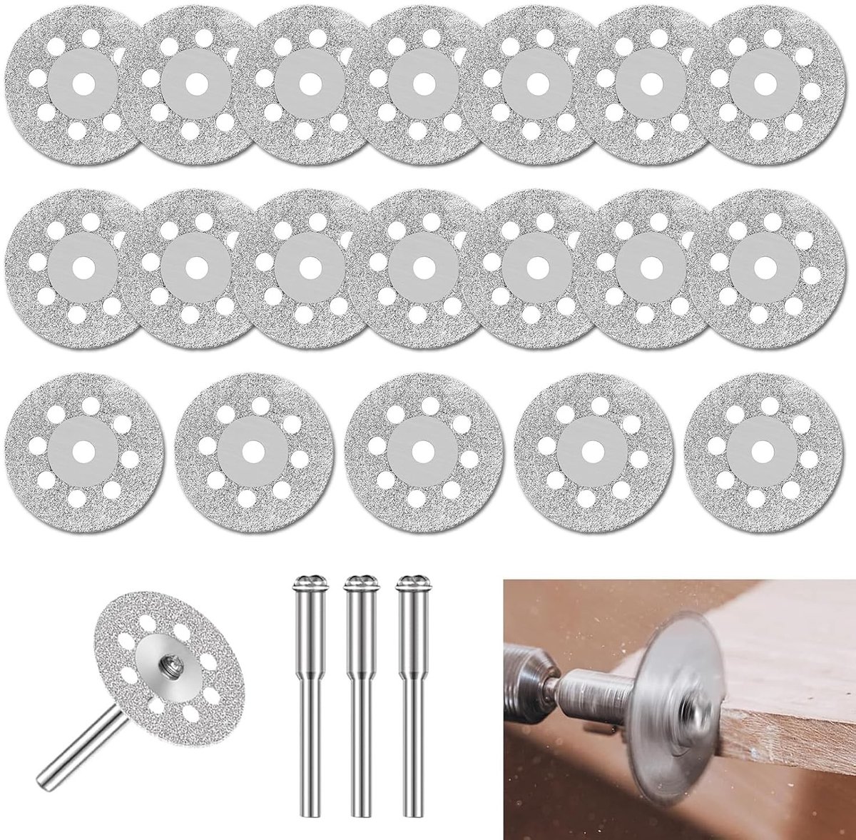 20 Stuks Diamant Snijdisketten 22mm voor Tegels, Glas en Steen met 4 Stuks 3mm Mandrel