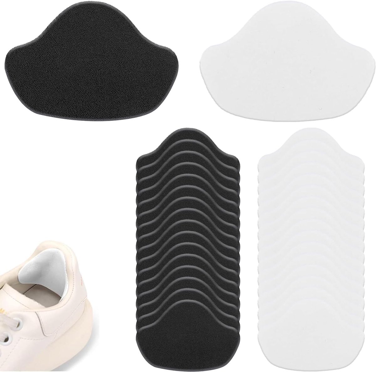 Schoenreparatiepleisters, 32 stuks, zelfklevende hielbeschermers, meerkleurig pluismateriaal, voor sneakers, leren schoenen, hoge hakken en stoffen schoenen
