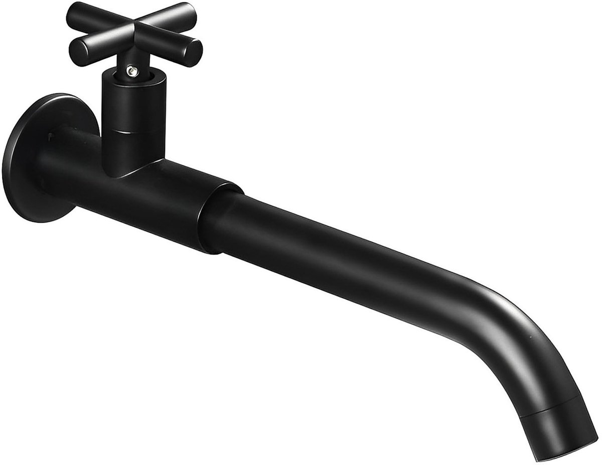 SnelShoppen - Zwarte Muurkraan Koud Water, Lange Tuinmuurkraan Wandmontage, 360° Draaibare Buiten Gootsteenkraan voor Badkamer, Keuken, Balkon, Terras