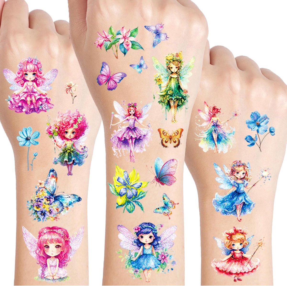 Tattoo Set, 12 Vellen Bloemenfee Tijdelijke Tatoeages voor Kinderen, Feeën Geschenken voor Gongens en Meisjes, Feestdecoratie, Verjaardagsfeestje Bag Filler