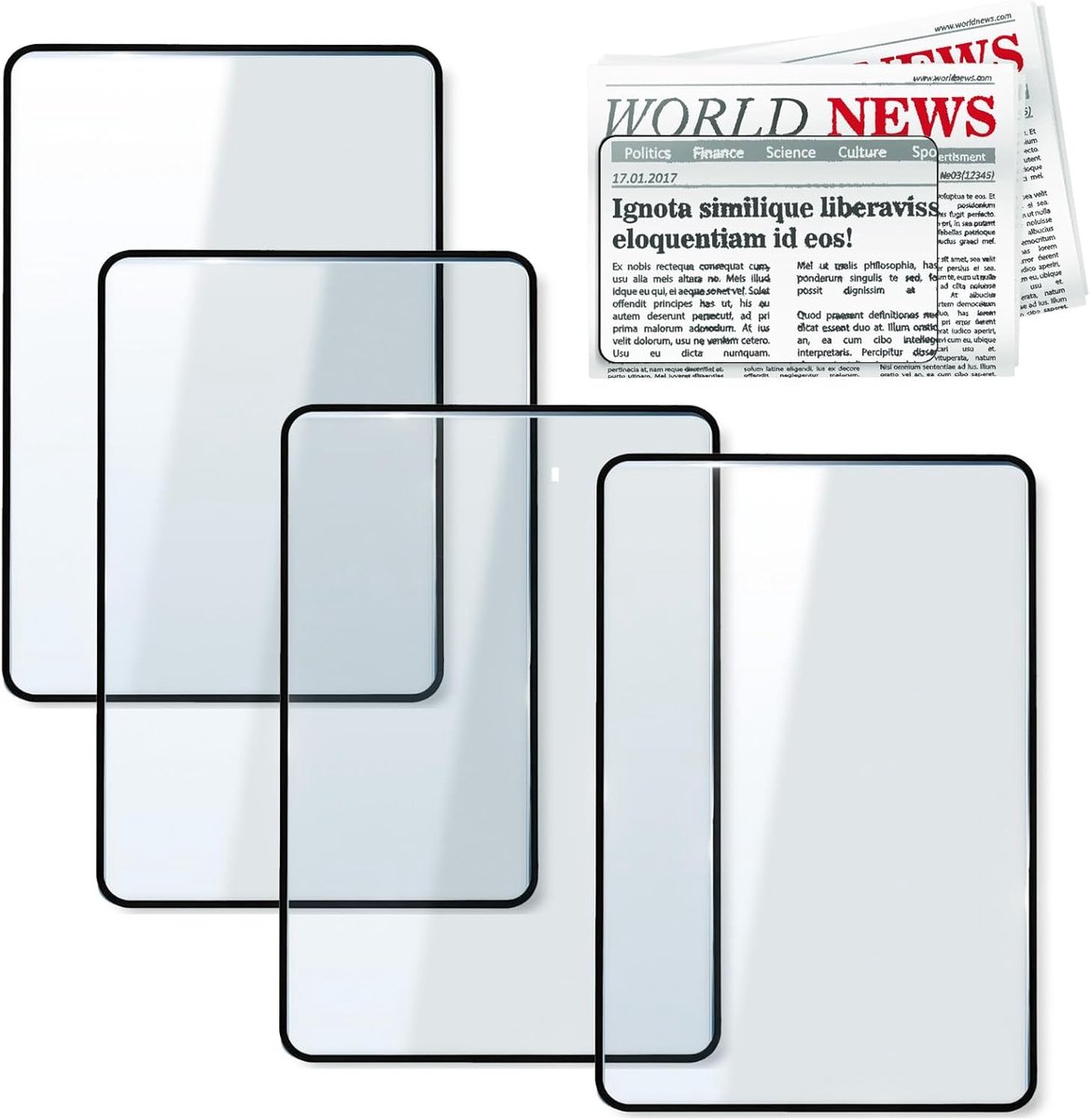 set (4 stuks) - leesloep & leesloep voor senioren, volledige pagina leesversterker met 3 x vergroting, ideaal voor senioren en leeshulp