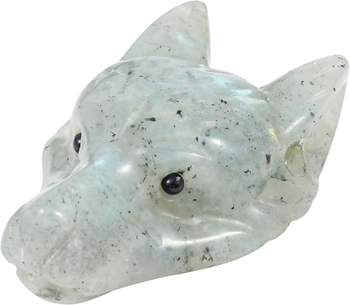 maansteen wolf kop steen standbeeld, mini 40mm dier genezing kristal tas sculptuur