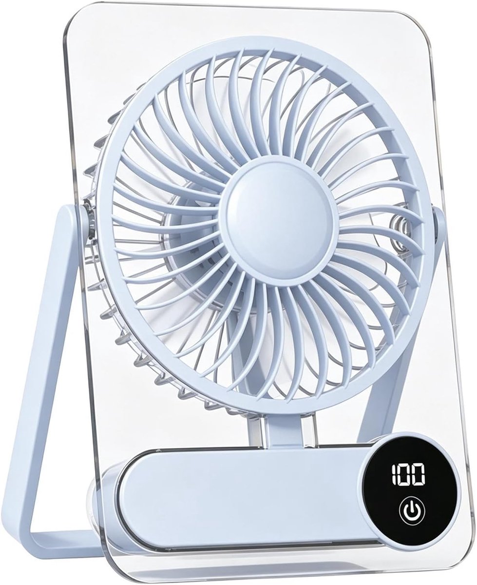 Mini-bureauventilator, USB-oplaadbare ventilator, tafelventilator met vijf bladen, geschikt voor studenten en kantoren, oplaadbaar, circulatieventilator, draagbare mini-ventilator voor zomergebruik in studenten en kantoren (blauw).